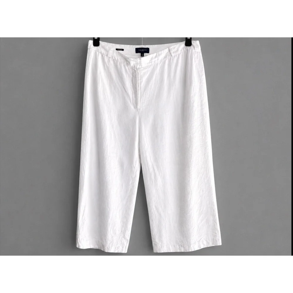 Talbots‎ 18 Heritage Womens Off White Linen Pants Wide Leg Relaxed Lined Ankle